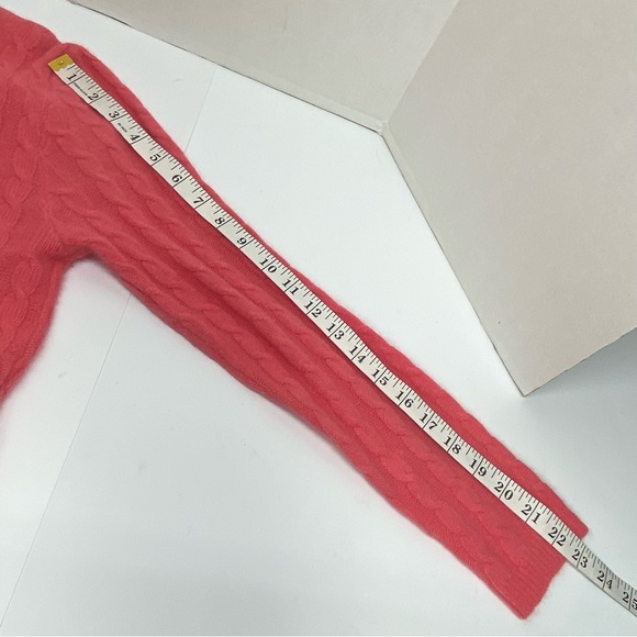 Ballinger Gold Button Up Cable Knit Cardigan M Coral Lambswool Angora Nylon FLAW - Picture 11 of 13